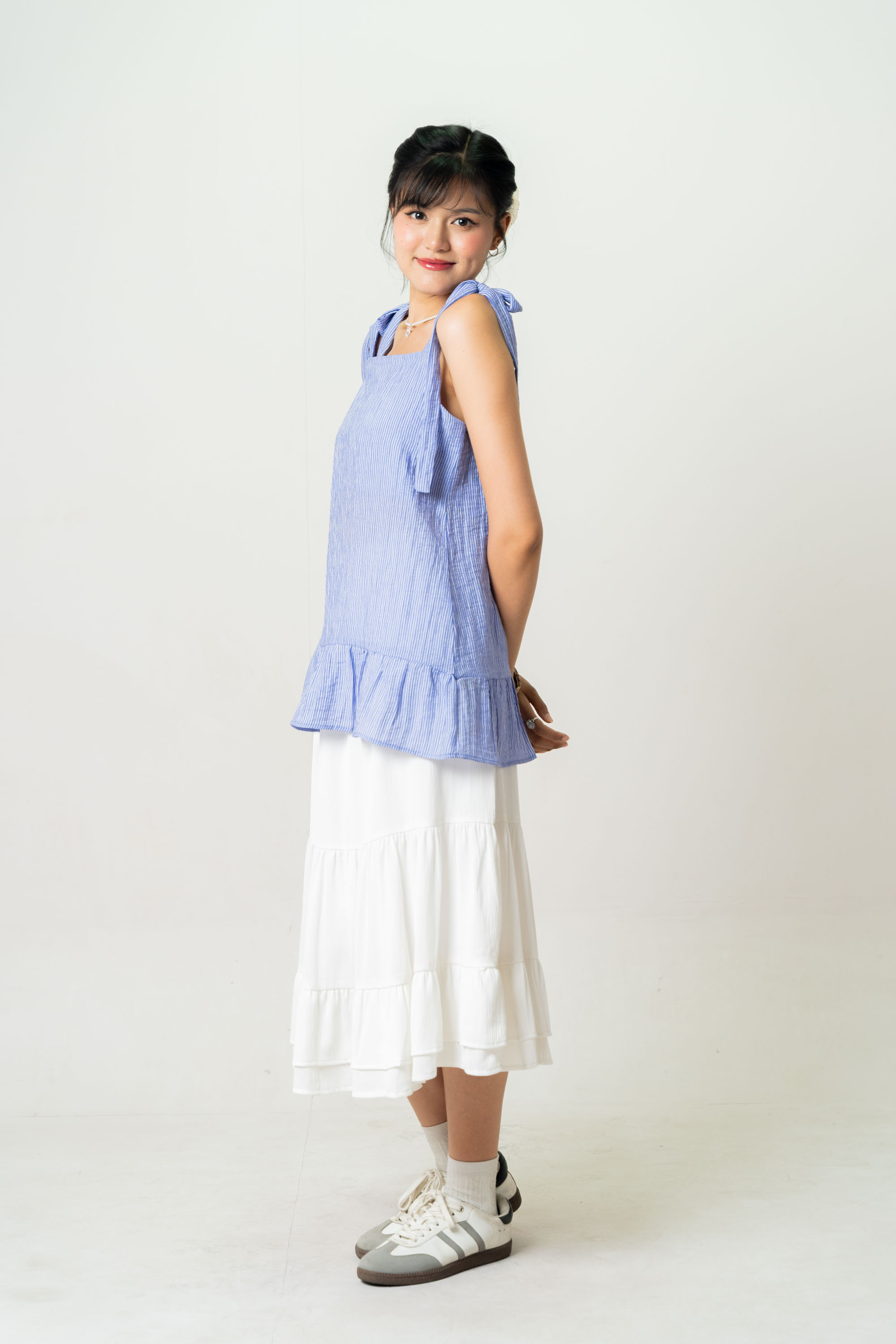 Amelia Shoulder Tie Blue Top